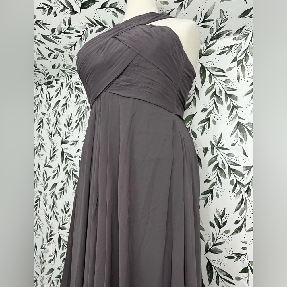 Grey A-Line Pleated Chiffon Prom Bridesmaid Formal Wedding Size L 12 Gown #2 New - Picture 8 of 16